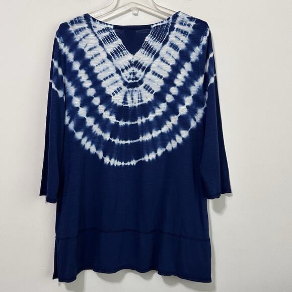 Chicos Zenergy Tie Dye Shirt Top 1 Size 8/10 3/4 Sleeve Blue V Neck Casual Tunic - Picture 9 of 9